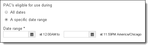 Search for private access codes within a date range.
